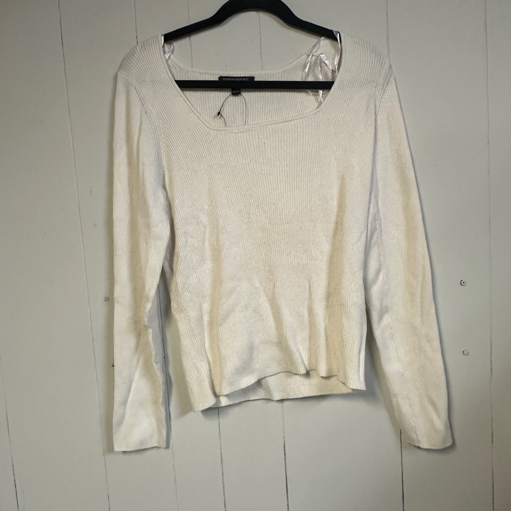 Banana Republic Ivory Ribbed Knit Top
